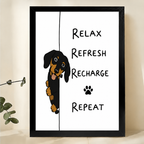 Relax Refresh Recharge Repeat Dachshund Wall Art – Funny Motivational Dog Canvas Print on Natural Wood Frame | W2312