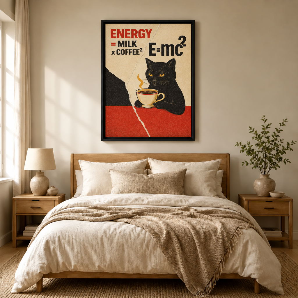 Funny Cat Coffee Science Vintage Canvas Wall Art