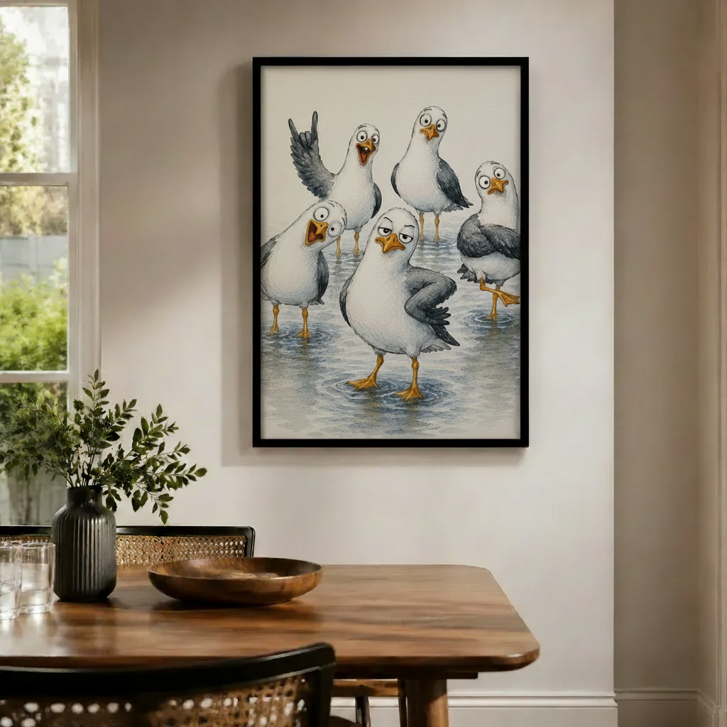Seagull Squad Chaotic Funny Canvas Wall Art