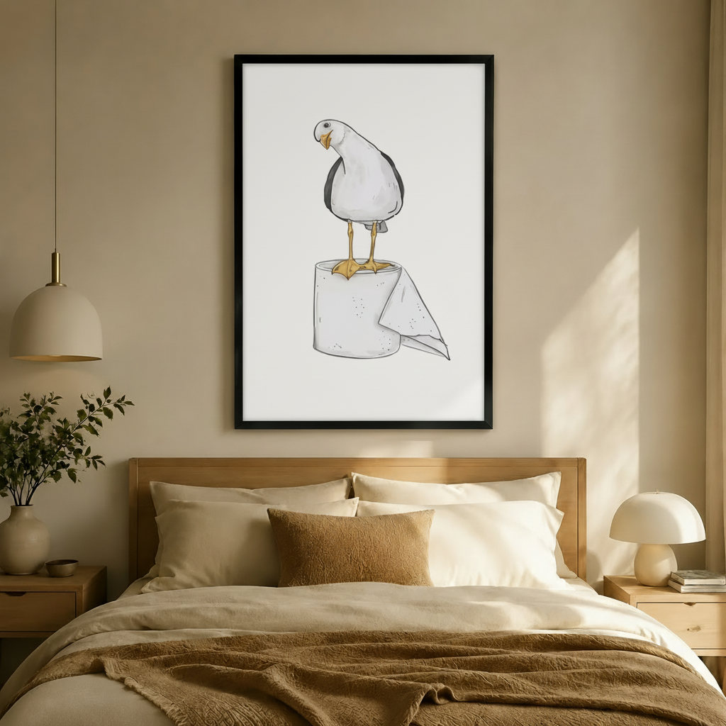 Seagull on Toilet Paper Funny Bathroom Canvas Art