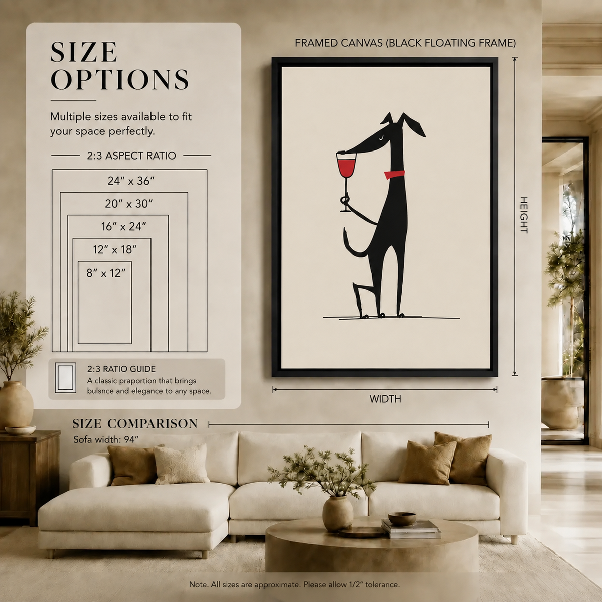 Abstract Dog Wine Glass Minimalist Canvas Art