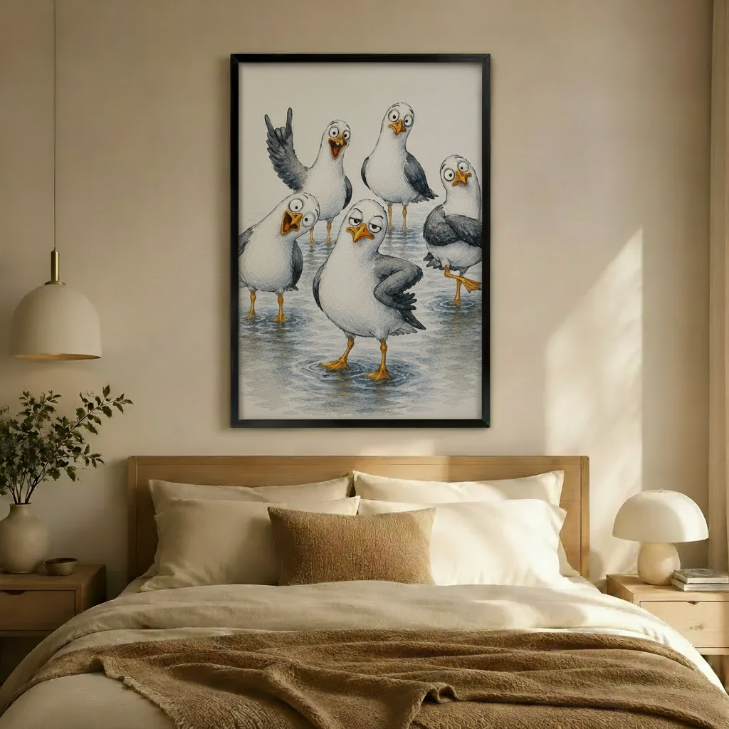 Seagull Squad Chaotic Funny Canvas Wall Art