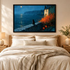 Black Cat Coastal Moonlight Night Canvas Art