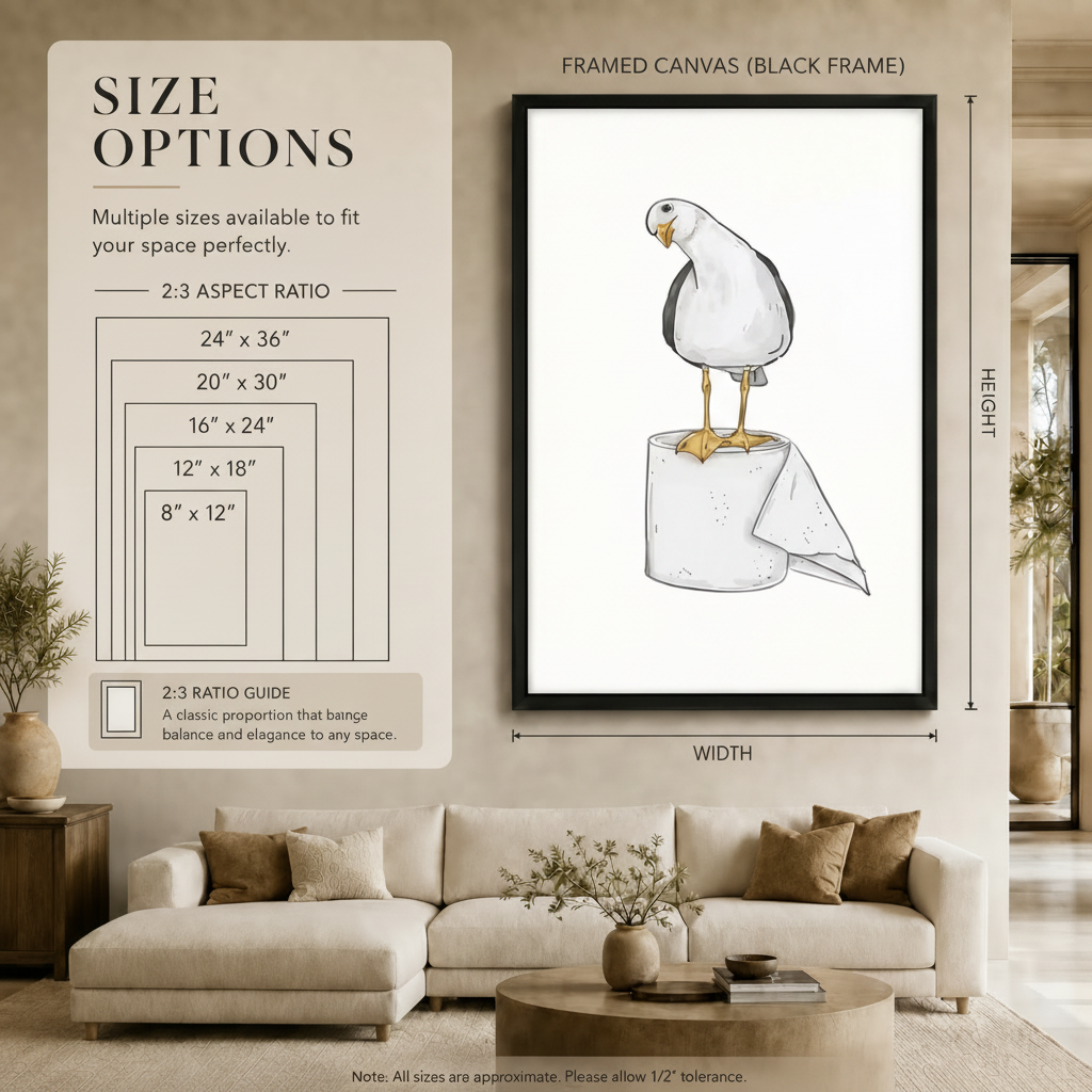 Seagull on Toilet Paper Funny Bathroom Canvas Art