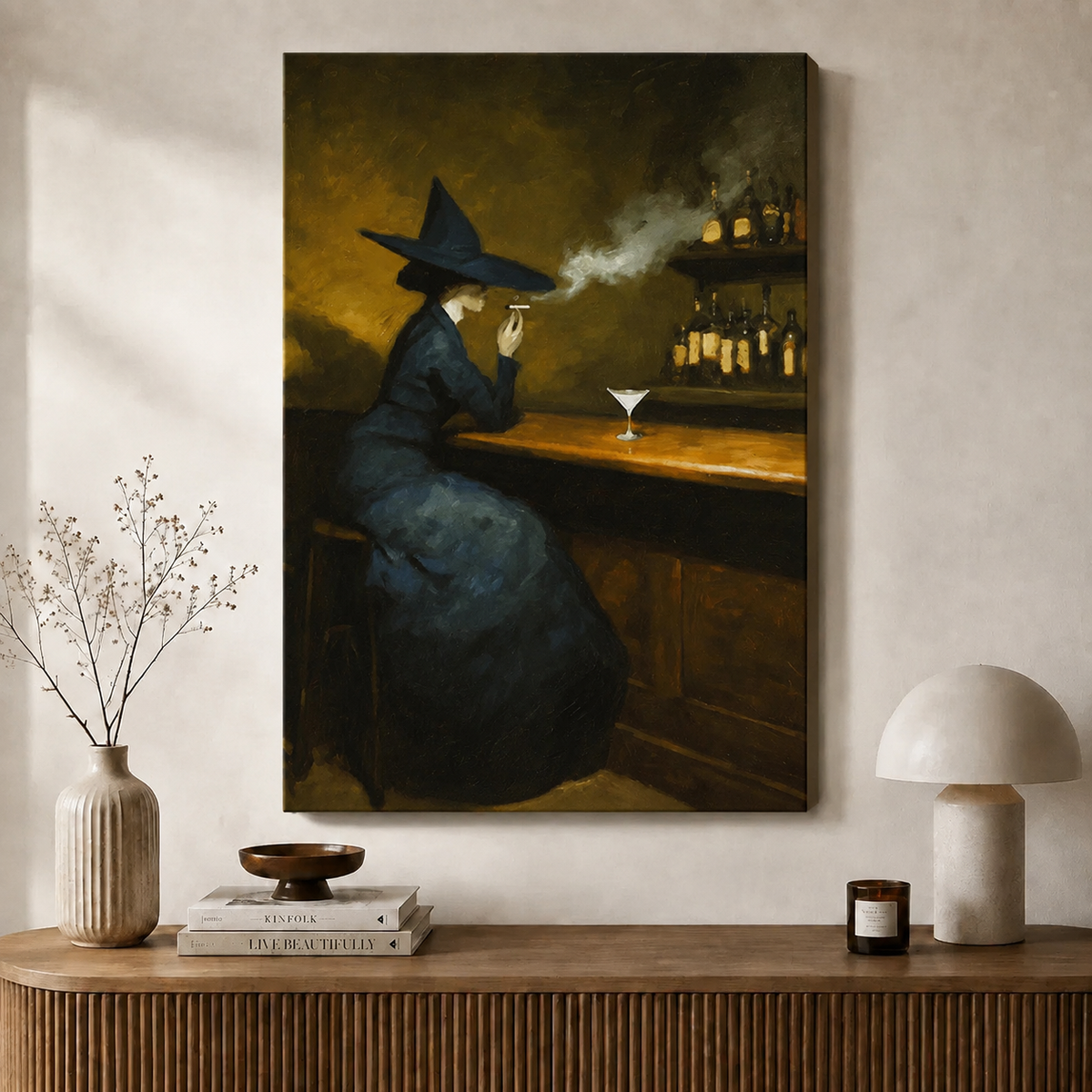 Witch at the Bar Dark Academia Canvas Wall Art