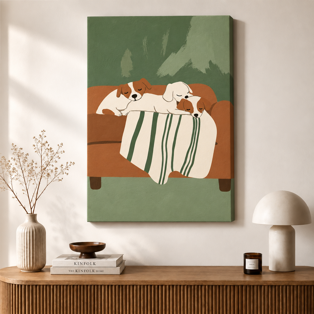 Three Puppies Napping Minimalist Canvas Art