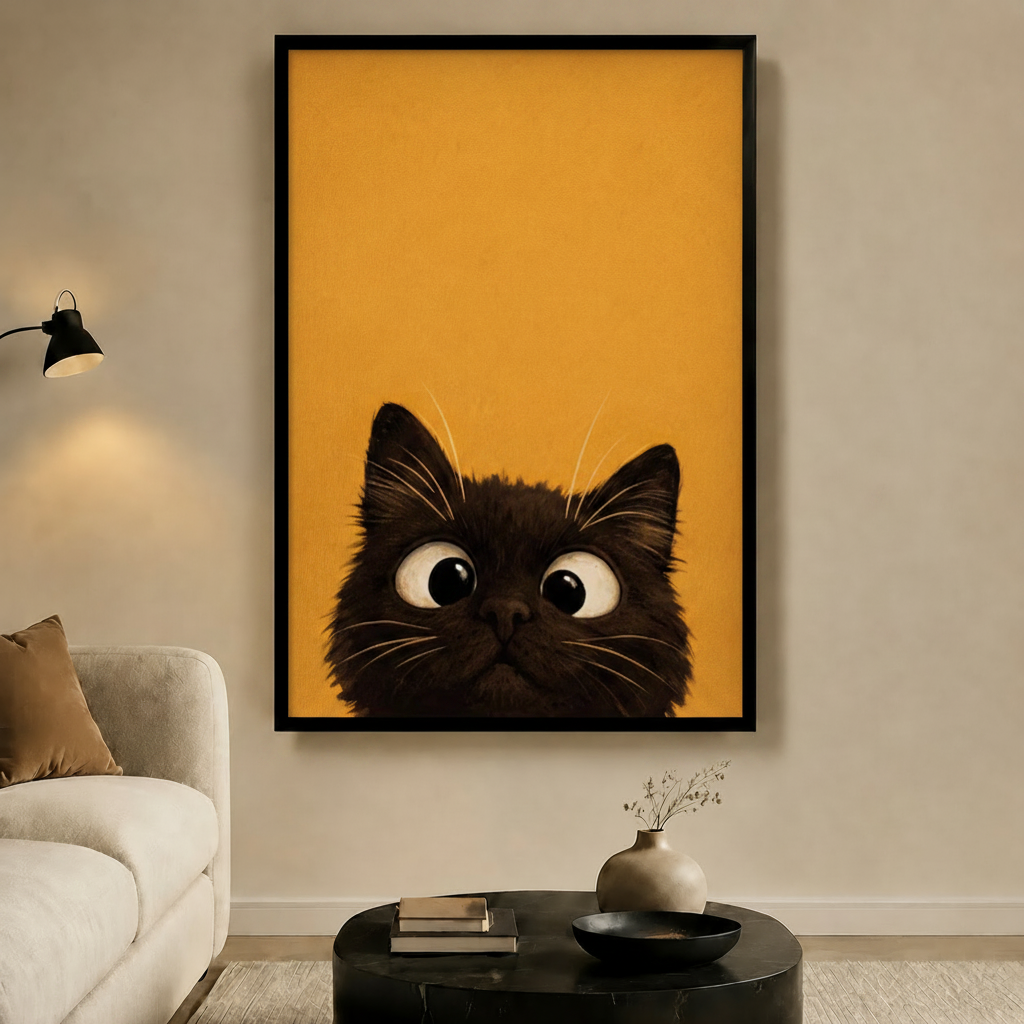 Curious Black Cat Peeking Canvas Wall Art