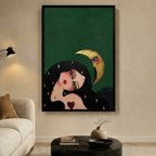 Dreaming Girl Golden Moon Surreal Canvas Wall Art