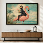 Cool Cat Flamingo Tropical Beach Canvas Art