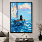 Sailing Cat Wine Ocean Canvas Wall Art