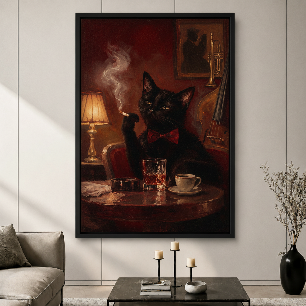 Jazz Cat Gentleman Dark Gothic Canvas Art