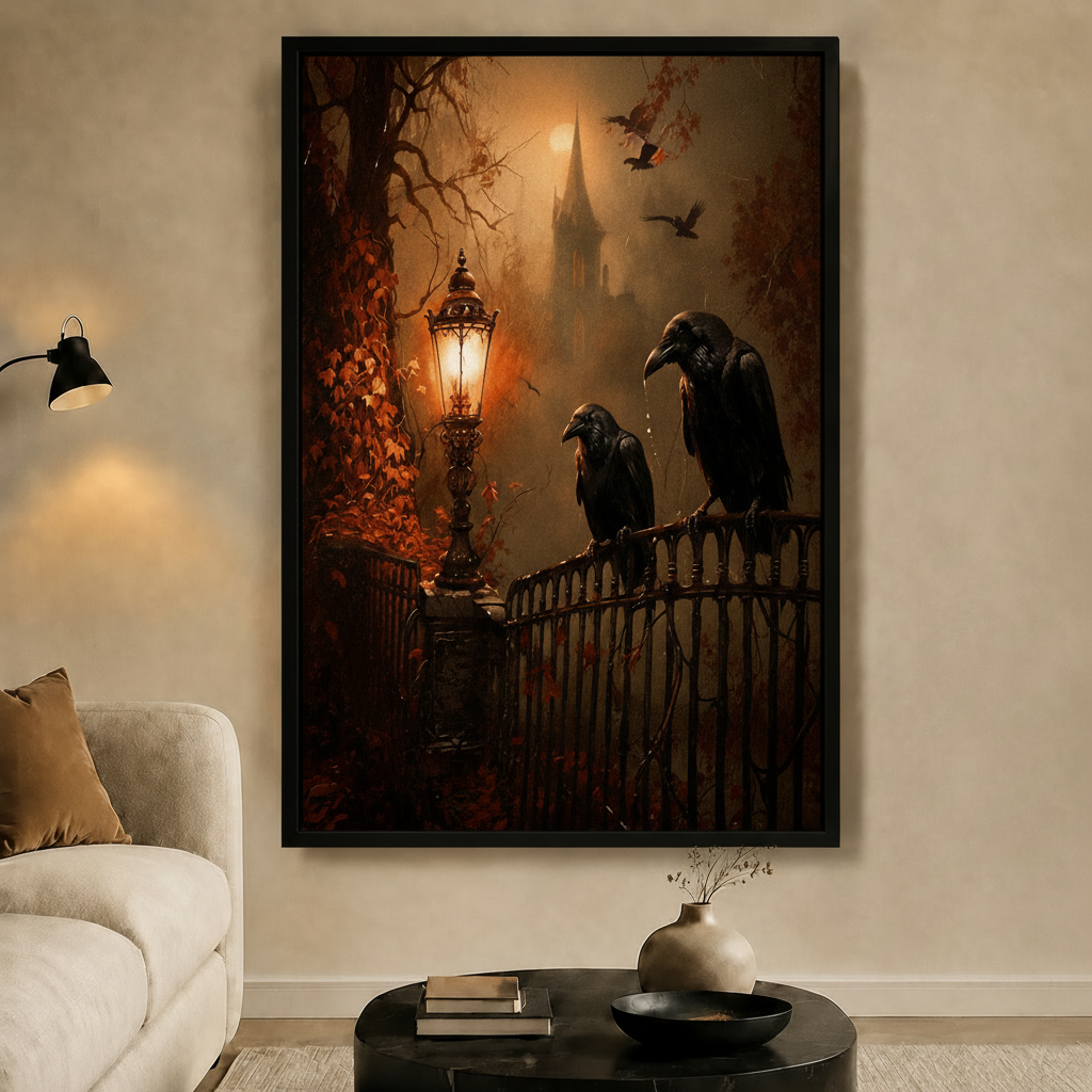 Gothic Ravens Iron Gate Castle Canvas Wall Art