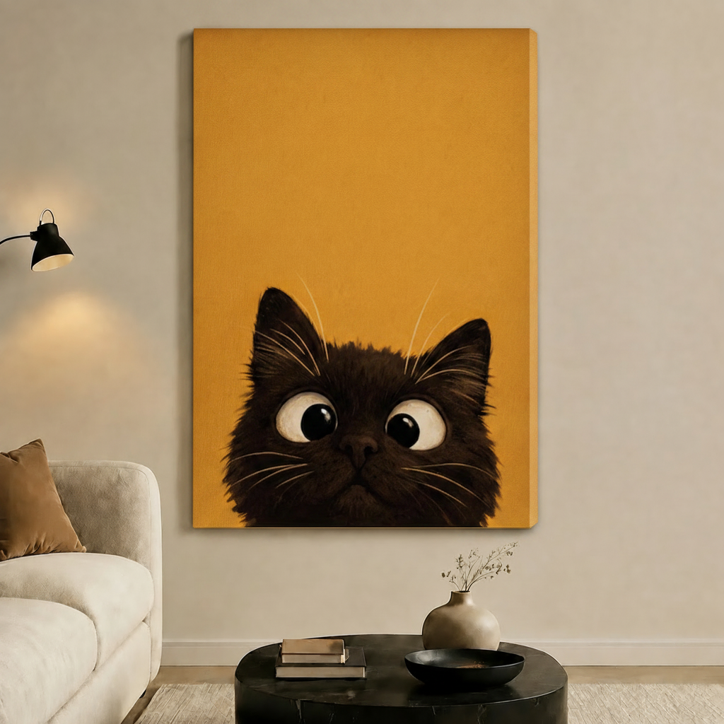 Curious Black Cat Peeking Canvas Wall Art