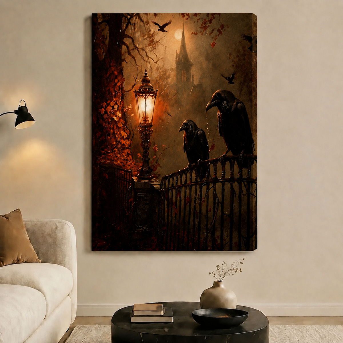 Gothic Ravens Iron Gate Castle Canvas Wall Art