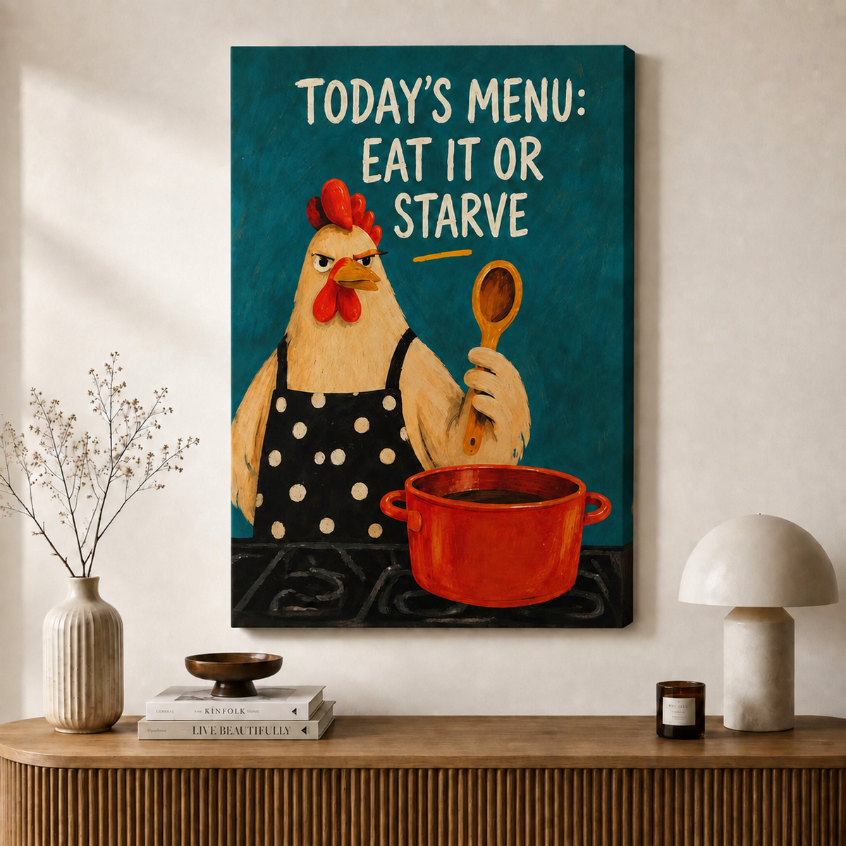 Funny Chicken Chef Kitchen Canvas Art