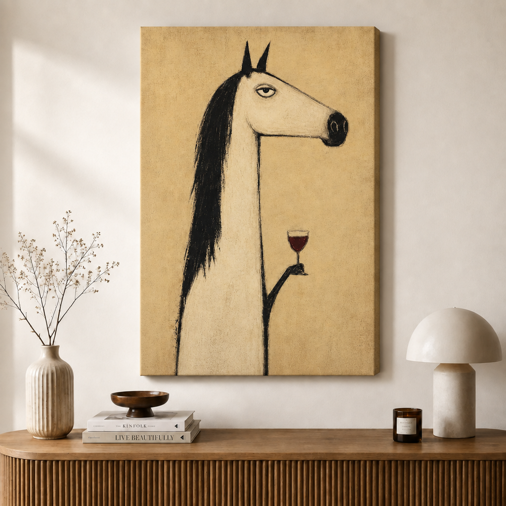 Vintage Horse Wine Canvas Wall Art