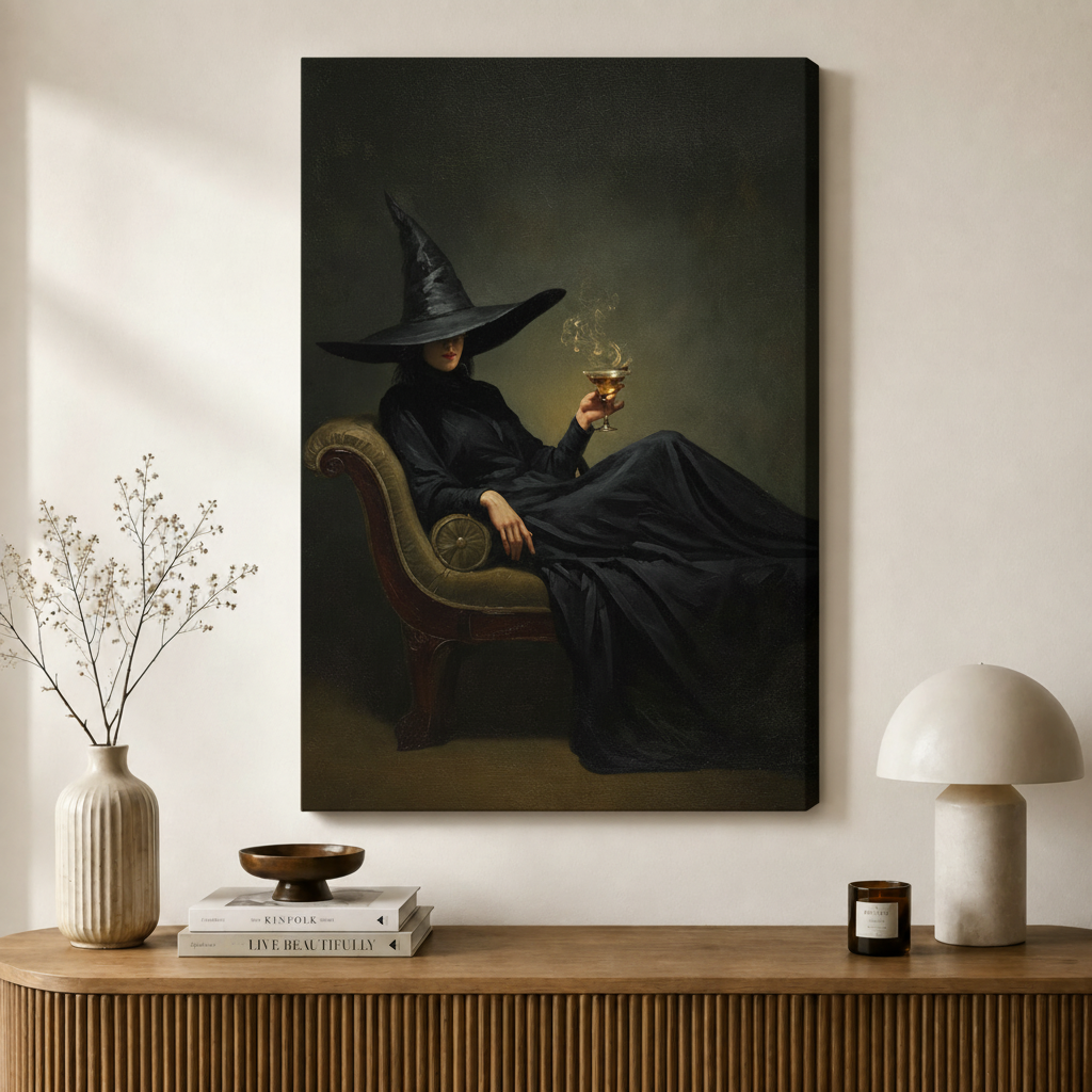 Elegant Witch Potion Portrait Dark Canvas Art