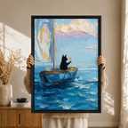 Sailing Cat Wine Ocean Canvas Wall Art