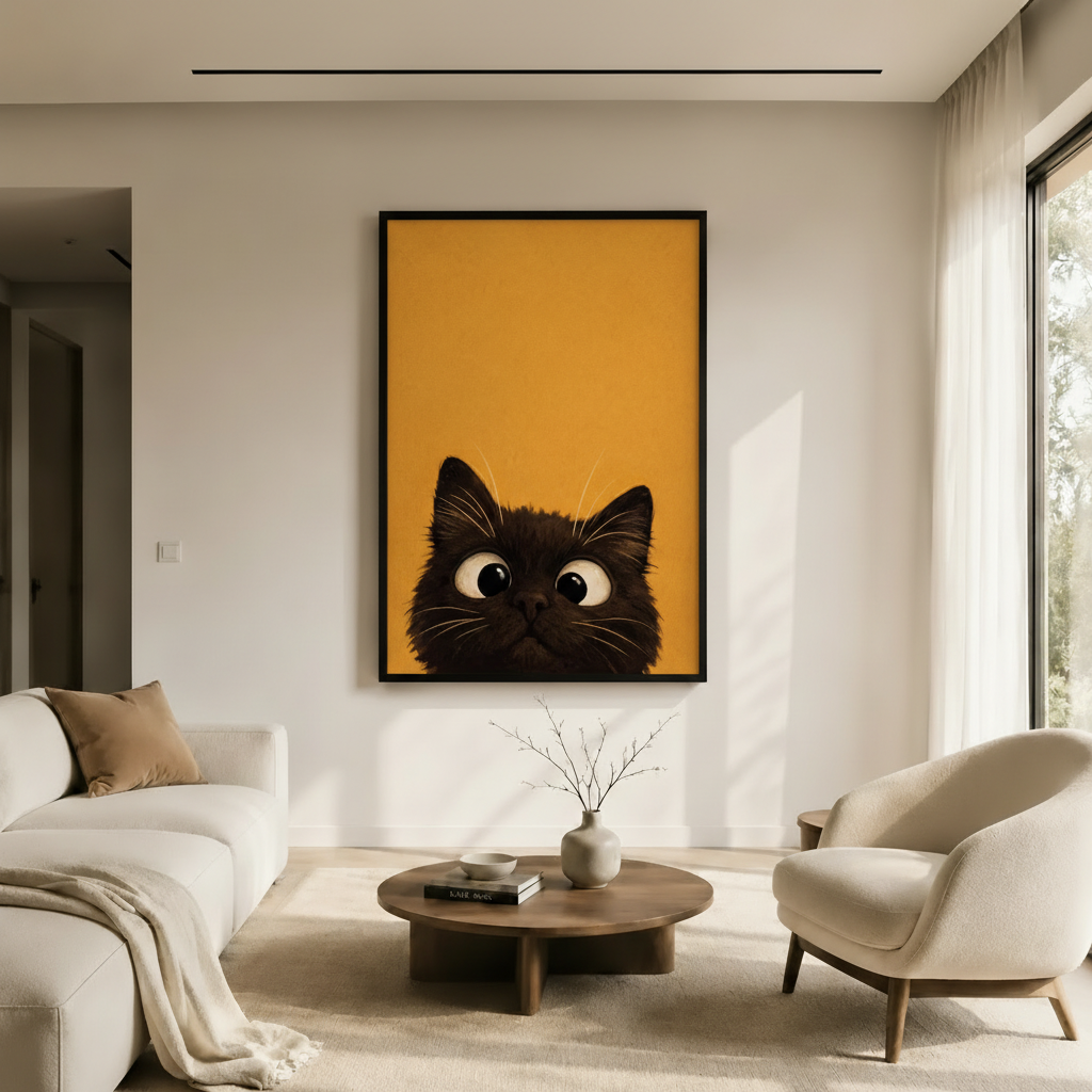 Curious Black Cat Peeking Canvas Wall Art