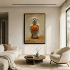 Ghost Dog Halloween Pumpkin Canvas Wall Art