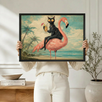 Cool Cat Flamingo Tropical Beach Canvas Art