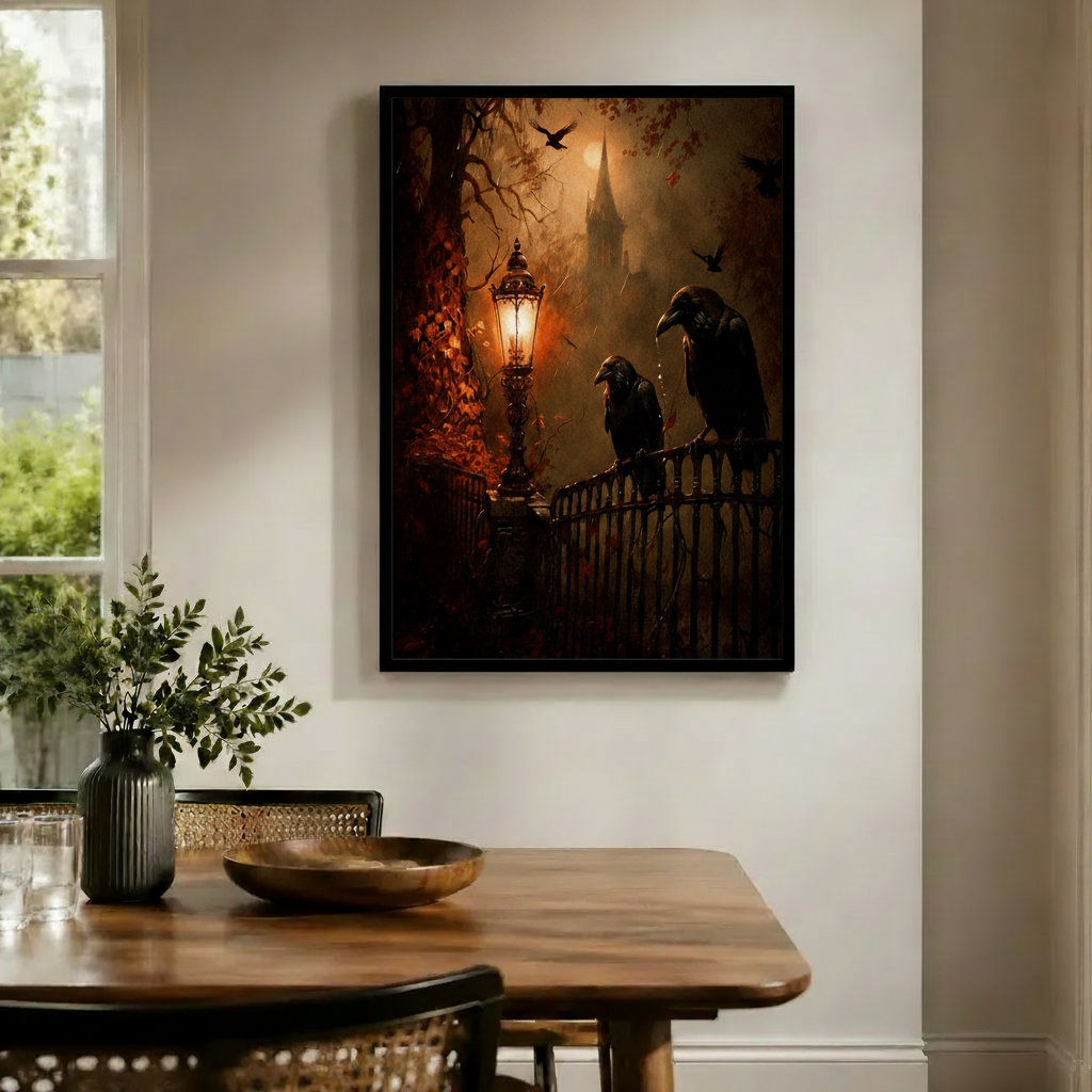 Gothic Ravens Iron Gate Castle Canvas Wall Art