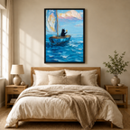 Sailing Cat Wine Ocean Canvas Wall Art