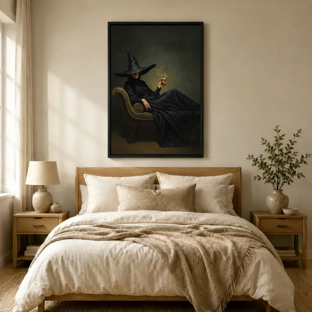 Elegant Witch Potion Portrait Dark Canvas Art