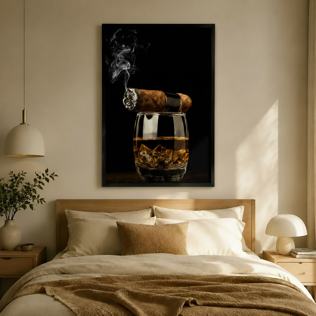 Cigar and Whiskey Dark Luxury Canvas Art