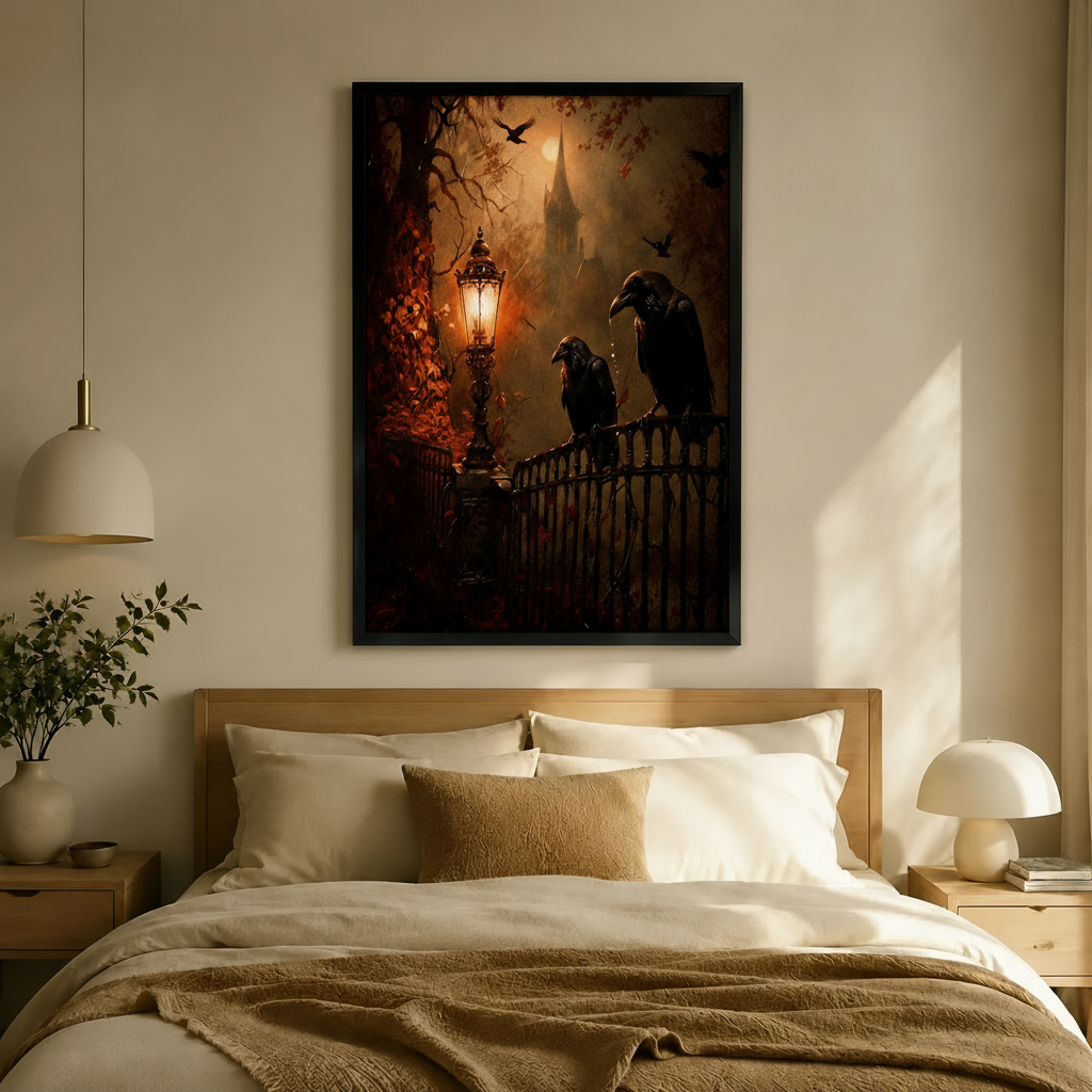 Gothic Ravens Iron Gate Castle Canvas Wall Art
