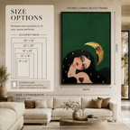 Dreaming Girl Golden Moon Surreal Canvas Wall Art