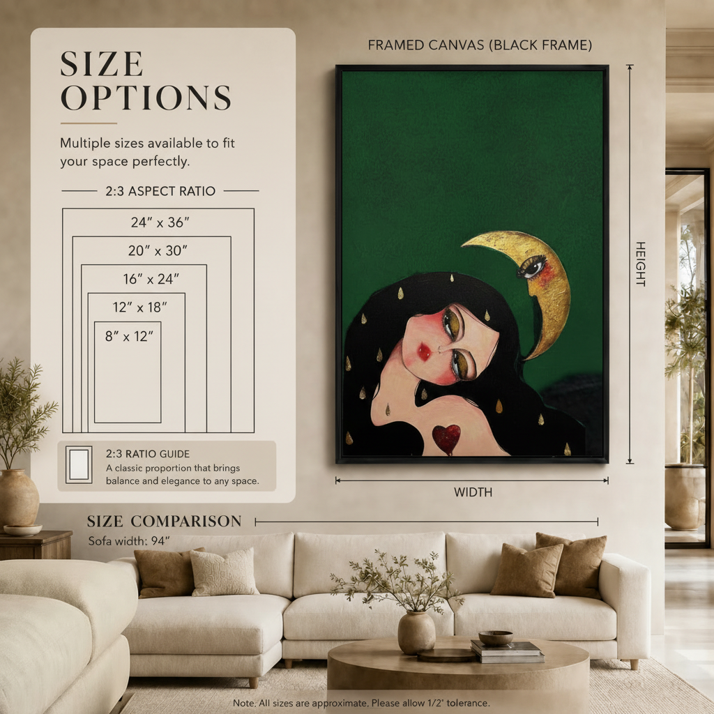 Dreaming Girl Golden Moon Surreal Canvas Wall Art