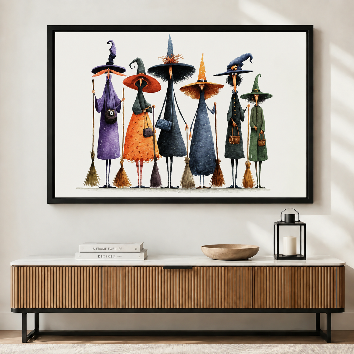 Whimsical Witch Coven Watercolor Canvas Art