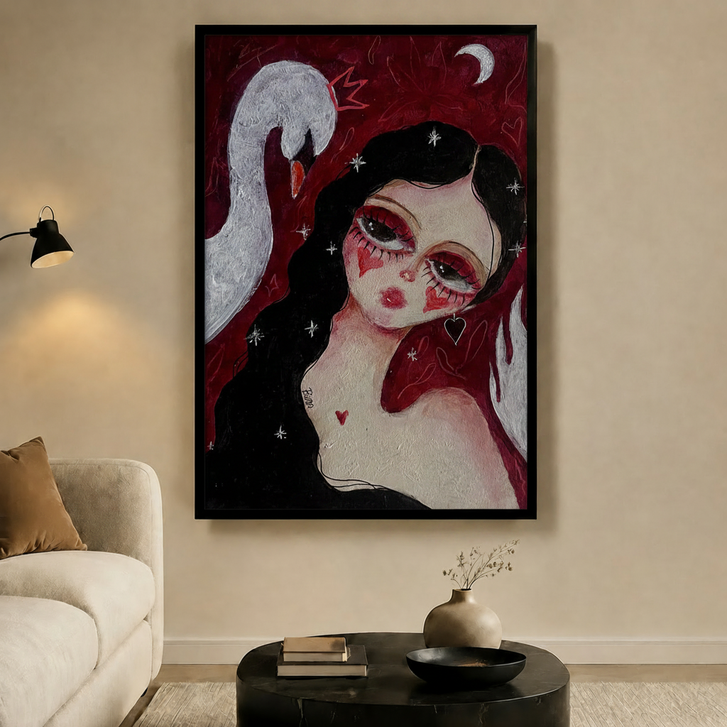 Swan Girl Dark Romance Crimson Canvas Wall Art