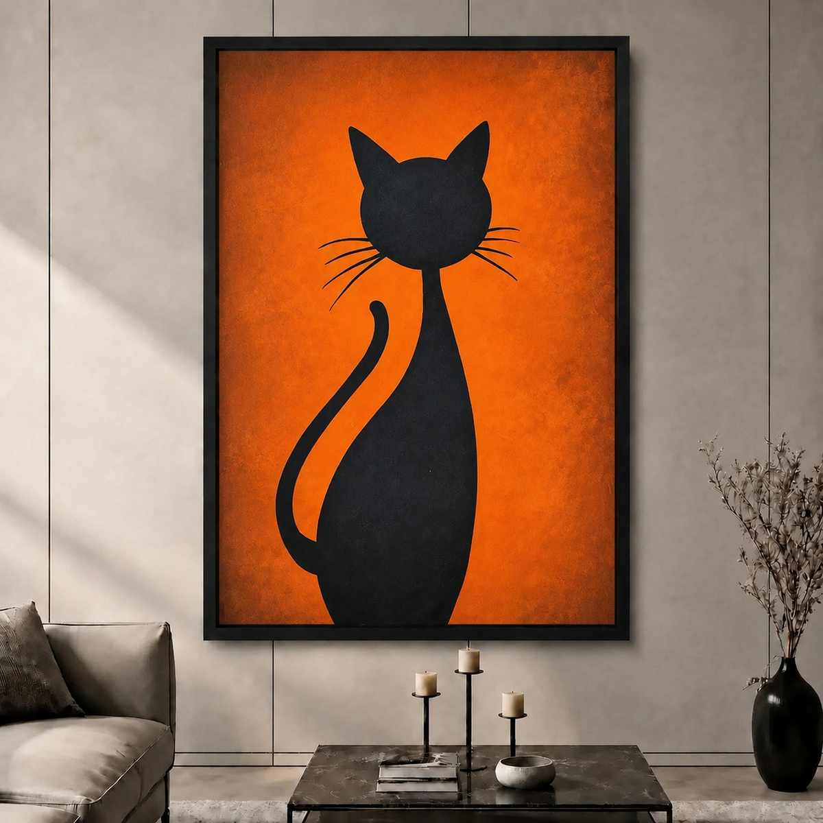 High-end modern abstract black cat silhouette canvas decorative painting
