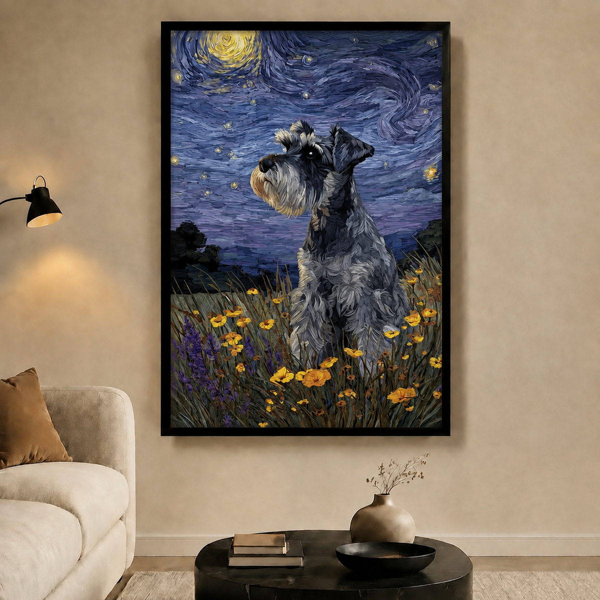 Schnauzer Starry Night Van Gogh Canvas Wall Art