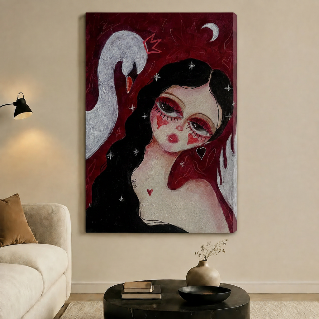 Swan Girl Dark Romance Crimson Canvas Wall Art