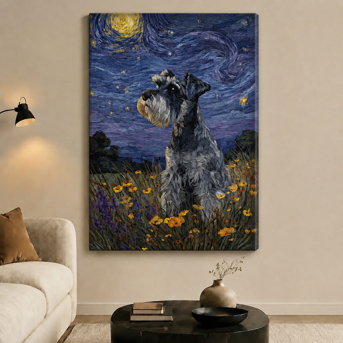 Schnauzer Starry Night Van Gogh Canvas Wall Art