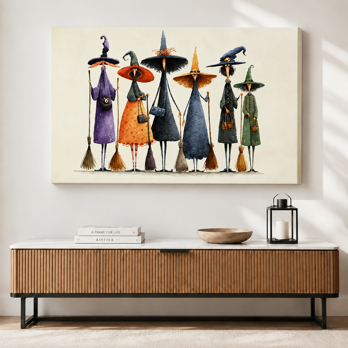 Whimsical Witch Coven Watercolor Canvas Art