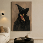 Witch with Cocktail Dark Academia Canvas Wall Art