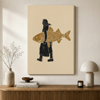 Folk Art Fish Woman Vintage Canvas Art