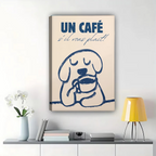 French Coffee Dog Wall Art - Minimalist Line Drawing Print|W1312