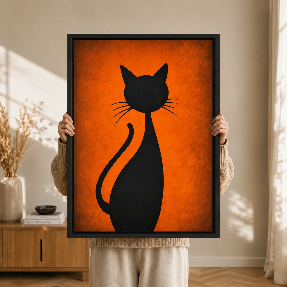 Modern Abstract Black Cat Canvas Wall Art