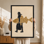 Folk Art Fish Woman Vintage Canvas Art
