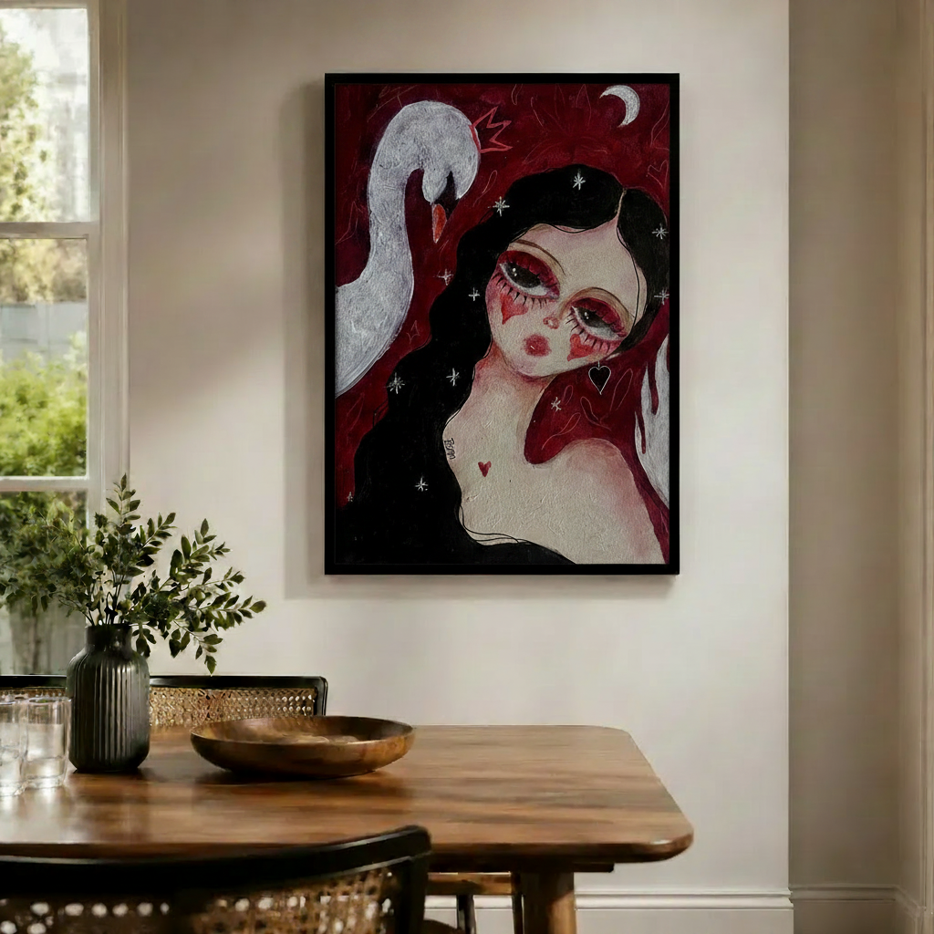 Swan Girl Dark Romance Crimson Canvas Wall Art
