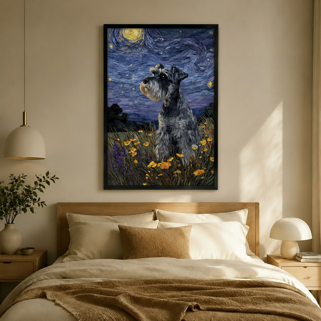 Schnauzer Starry Night Van Gogh Canvas Wall Art
