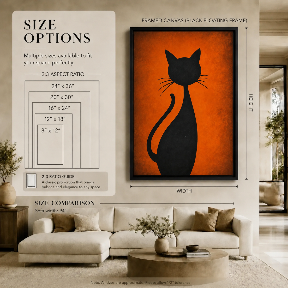 Modern Abstract Black Cat Canvas Wall Art