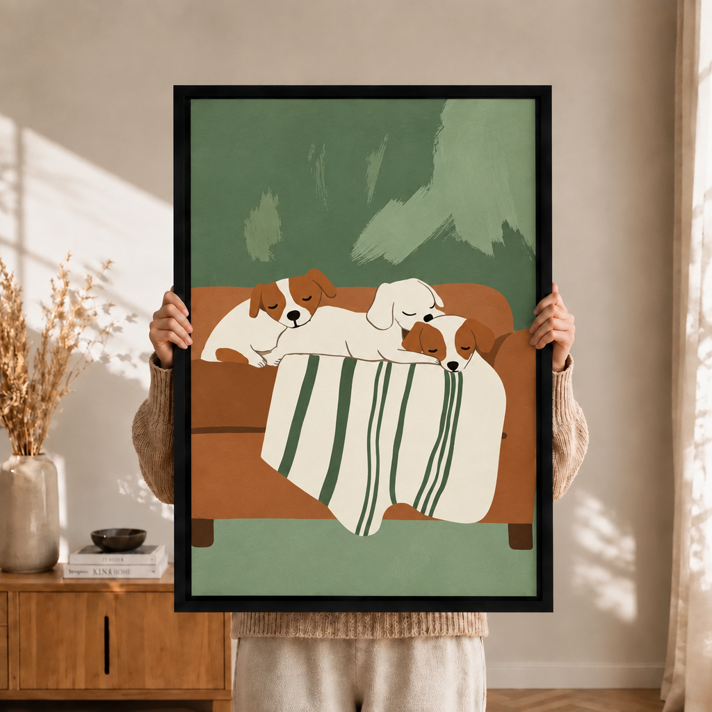 Three Puppies Napping Minimalist Canvas Art