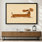 Cute Dachshund with Bone Retro Illustration Canvas Art