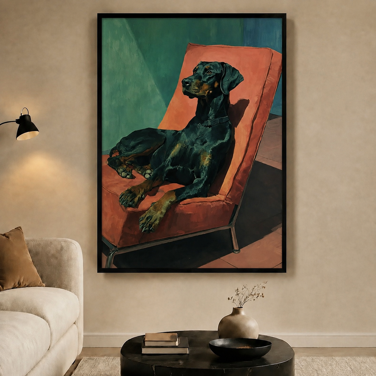 Doberman Lounge Retro Chair Canvas Wall Art